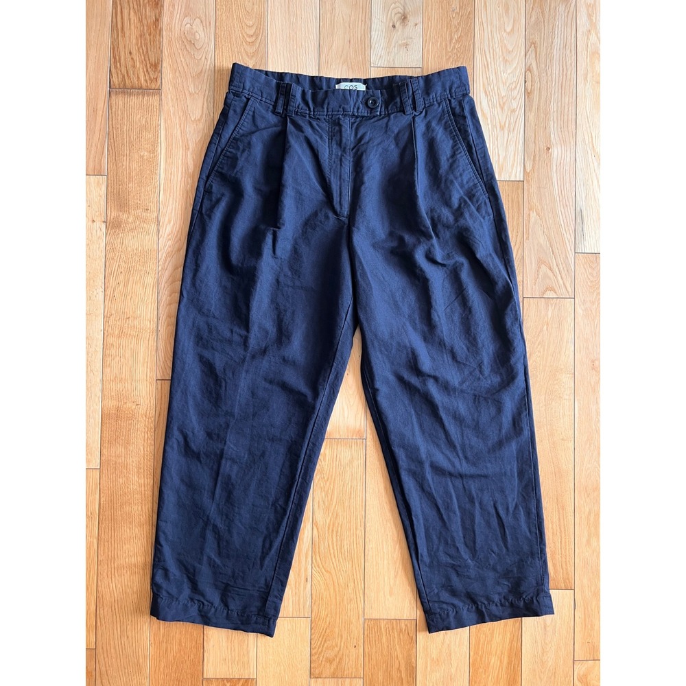 COS Cropped Wide Tapered Leg‎ Cotton Linen High Rise Pants Blue Womens Size 10
